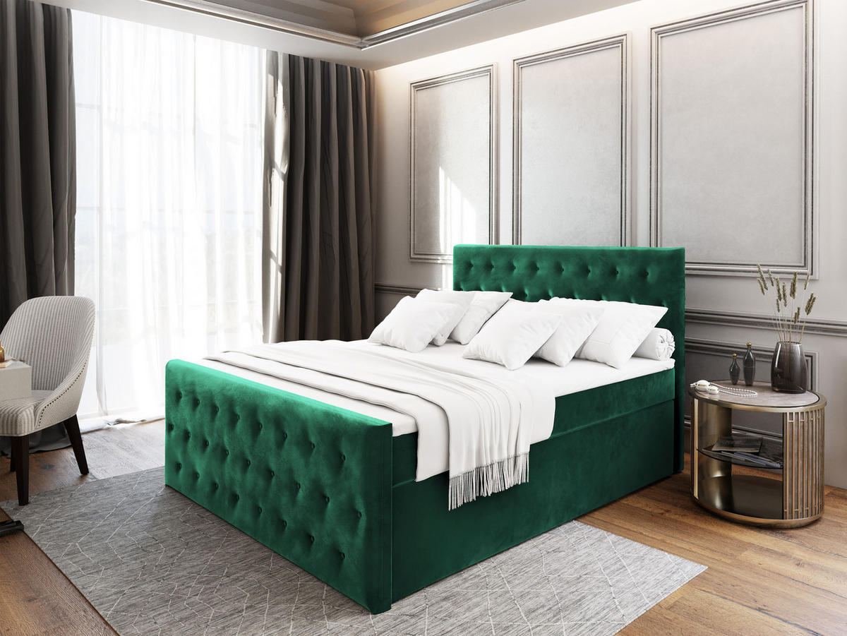 BOXBETT FONDI 180x200 cm mit Matratze und Topper - Grün - Grün, Holz (180/200cm) - MASSENO