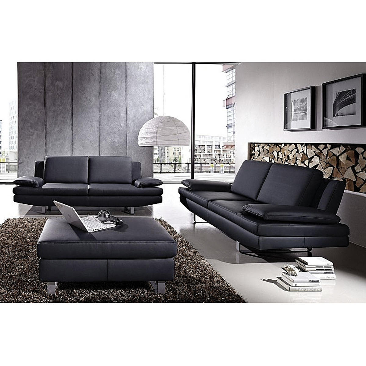HOCKER - Kunstleder Schwarz - Schwarz, Kunststoff/Metall (92/40/56cm) - home24