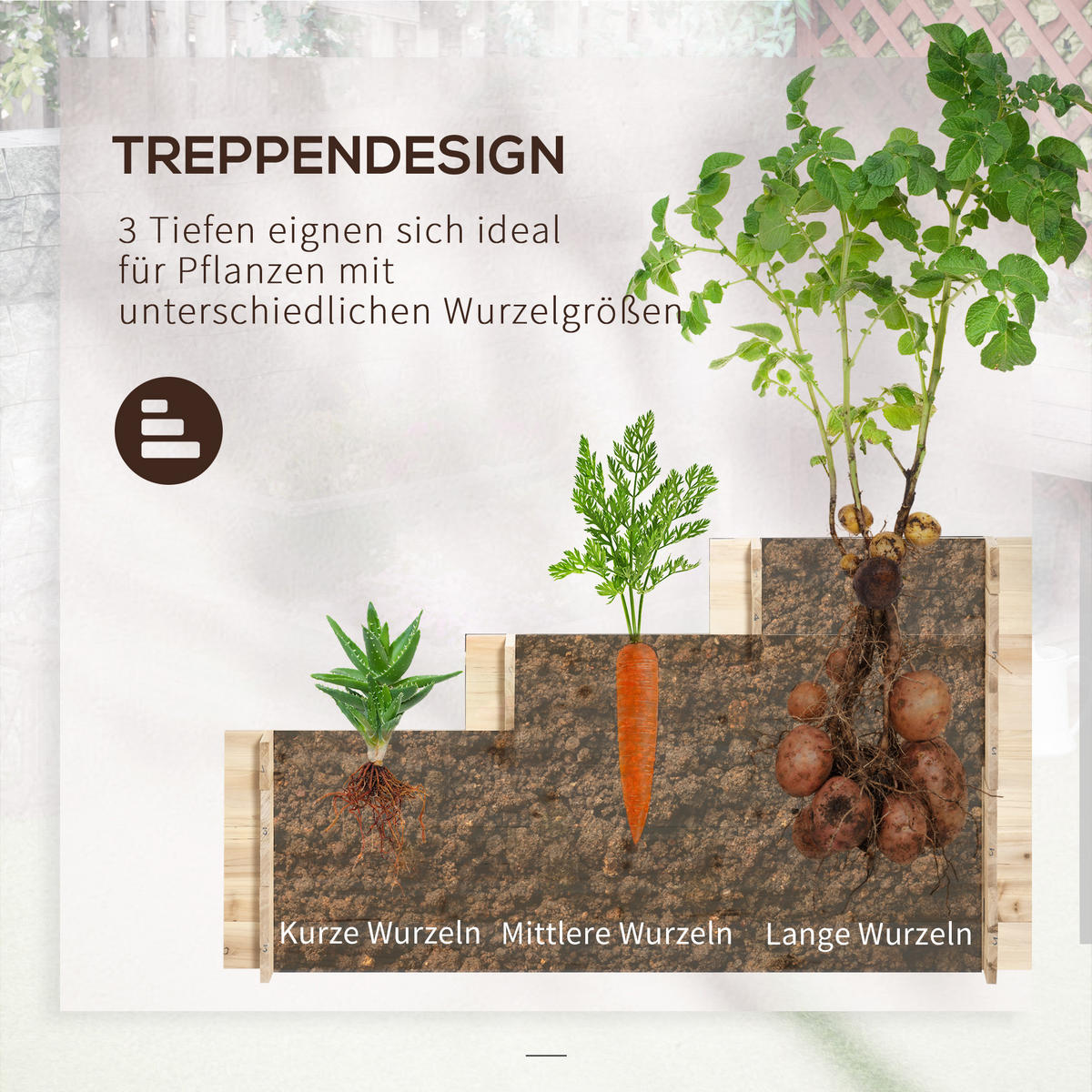 HOCHBEET, 3-stufige Blumenkasten, für Garten, Balkon, Tannenholz, Natur - Fichtefarben, Holz (100/54/117cm) - Outsunny