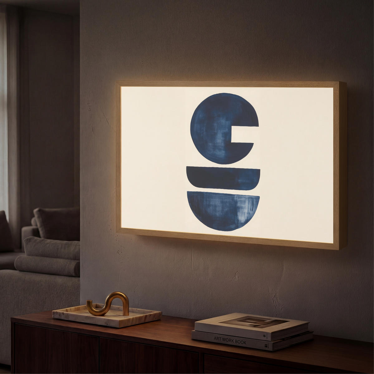 WANDLEUCHTE MIT AKKU Formen - Blau - Abstrakt 60x40 cm - Dunkelblau, Holzwerkstoff (60/40/8cm) - OnlyWow