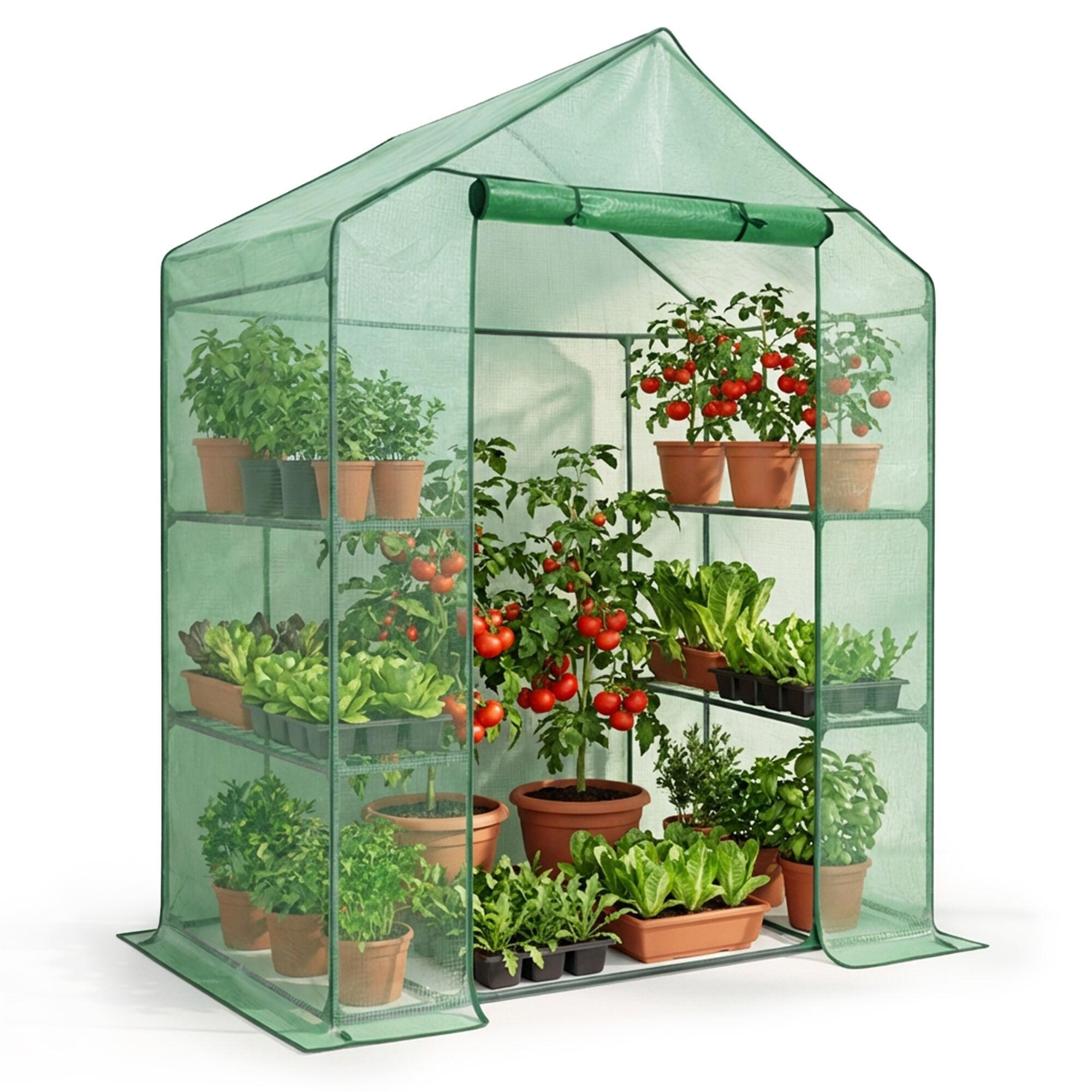 MINI Gewächshaus in Hausform, Grün, 143x73x195 cm - Grün, Metall (143/195/73cm) - Akord