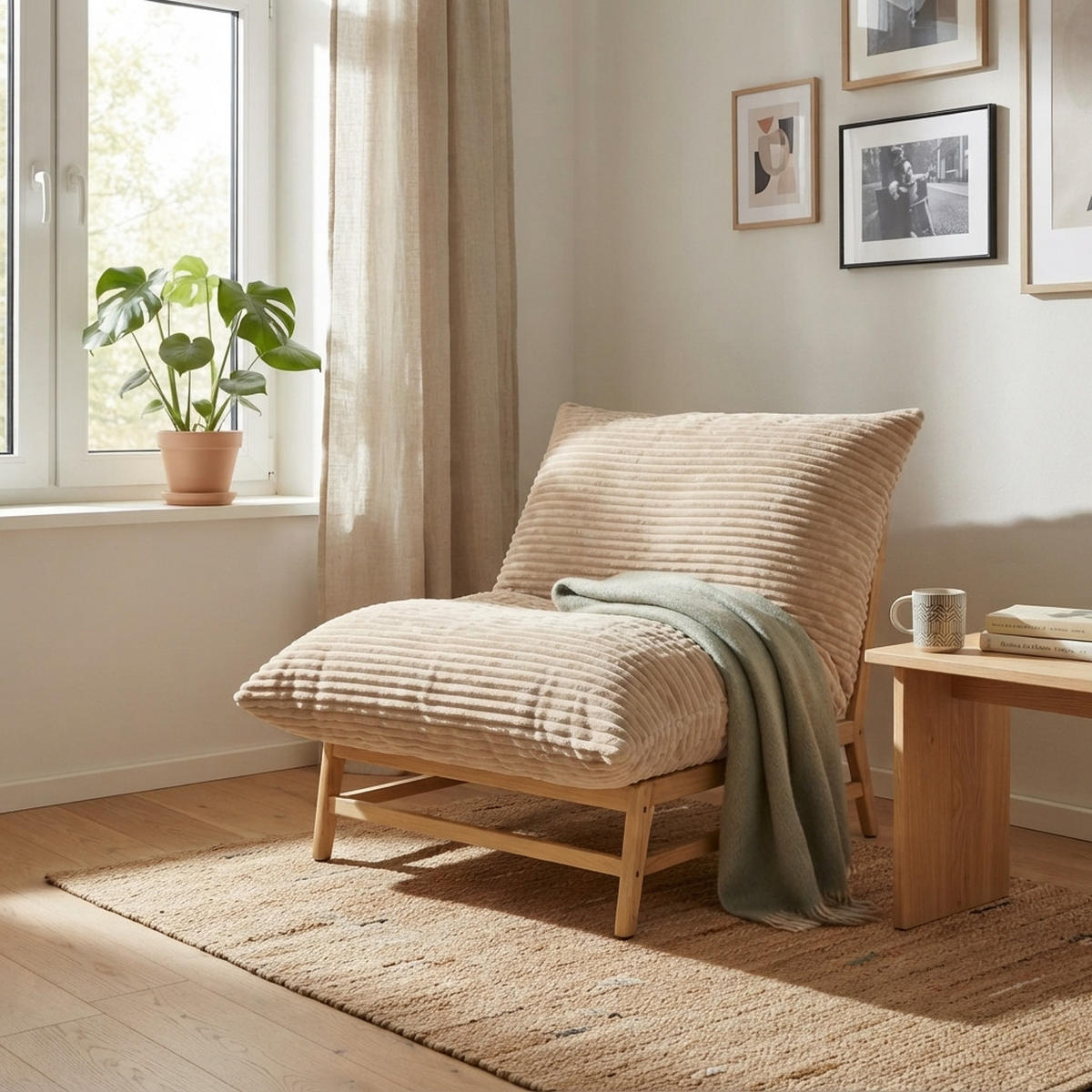 XXL-SESSEL Cord mit Holzrahmen, Breites Kissen, Hellbraun - Hellbraun, Holz/Textil (117/94/114cm) - LVHOM