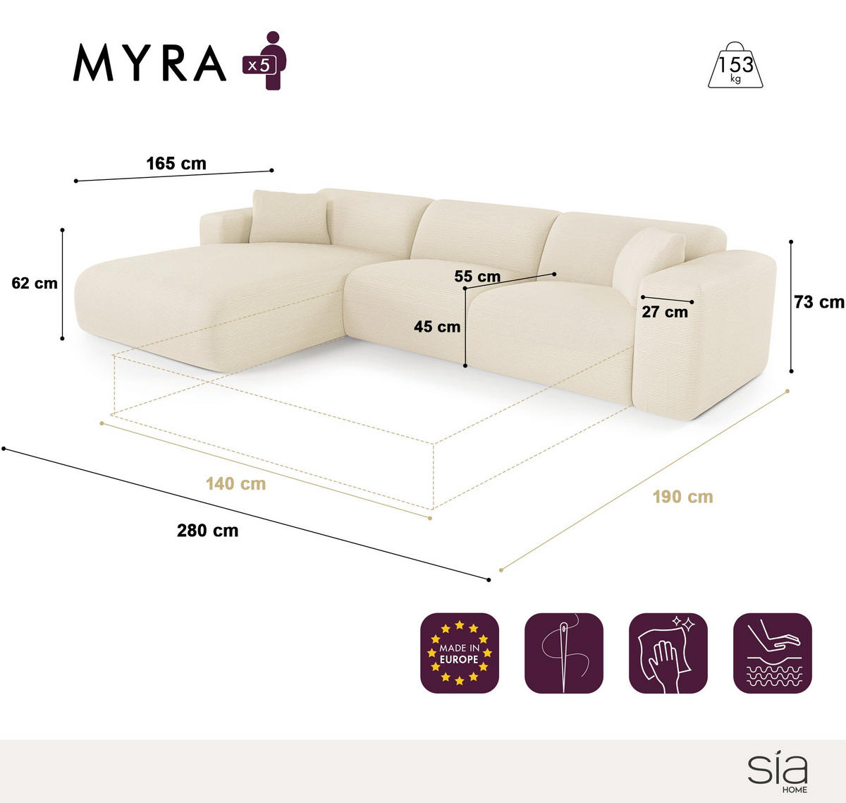 ECKSOFA LINKS SCHLAFSOFA Rastergewebe Hellgrau 280cm - Hellgrau/Grau, Textil (165/280cm) - Sia Home