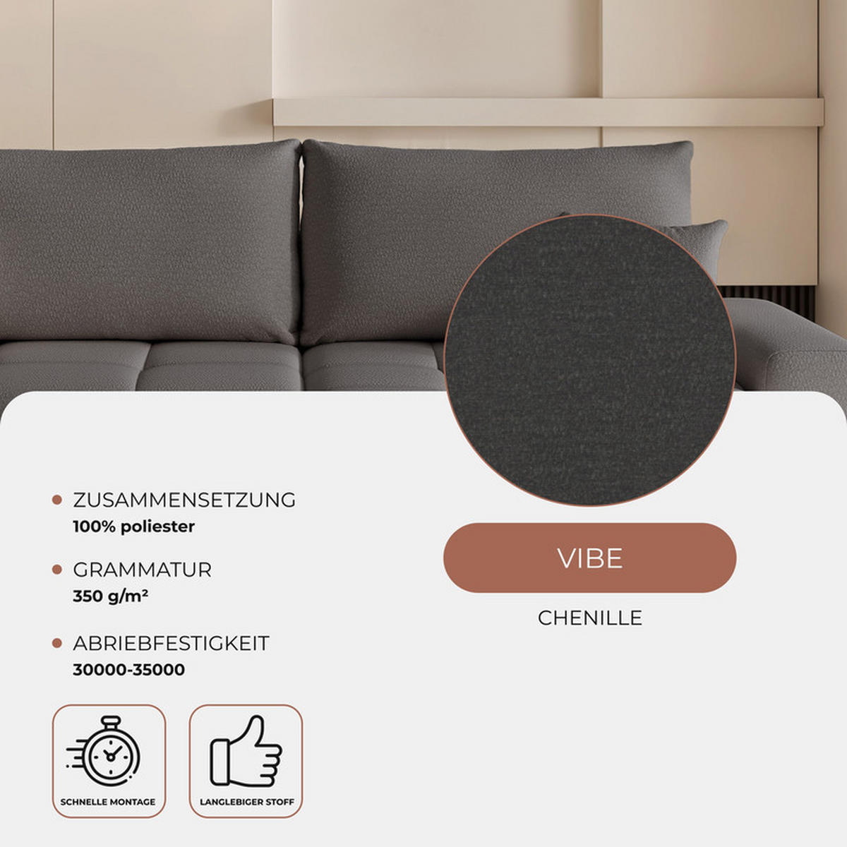 ECKSOFA TARA mit Schlaffunktion und Bettkasten Dunkelgrau - Dunkelgrau, Holzwerkstoff/Kunststoff (250/90cm) - Idohome