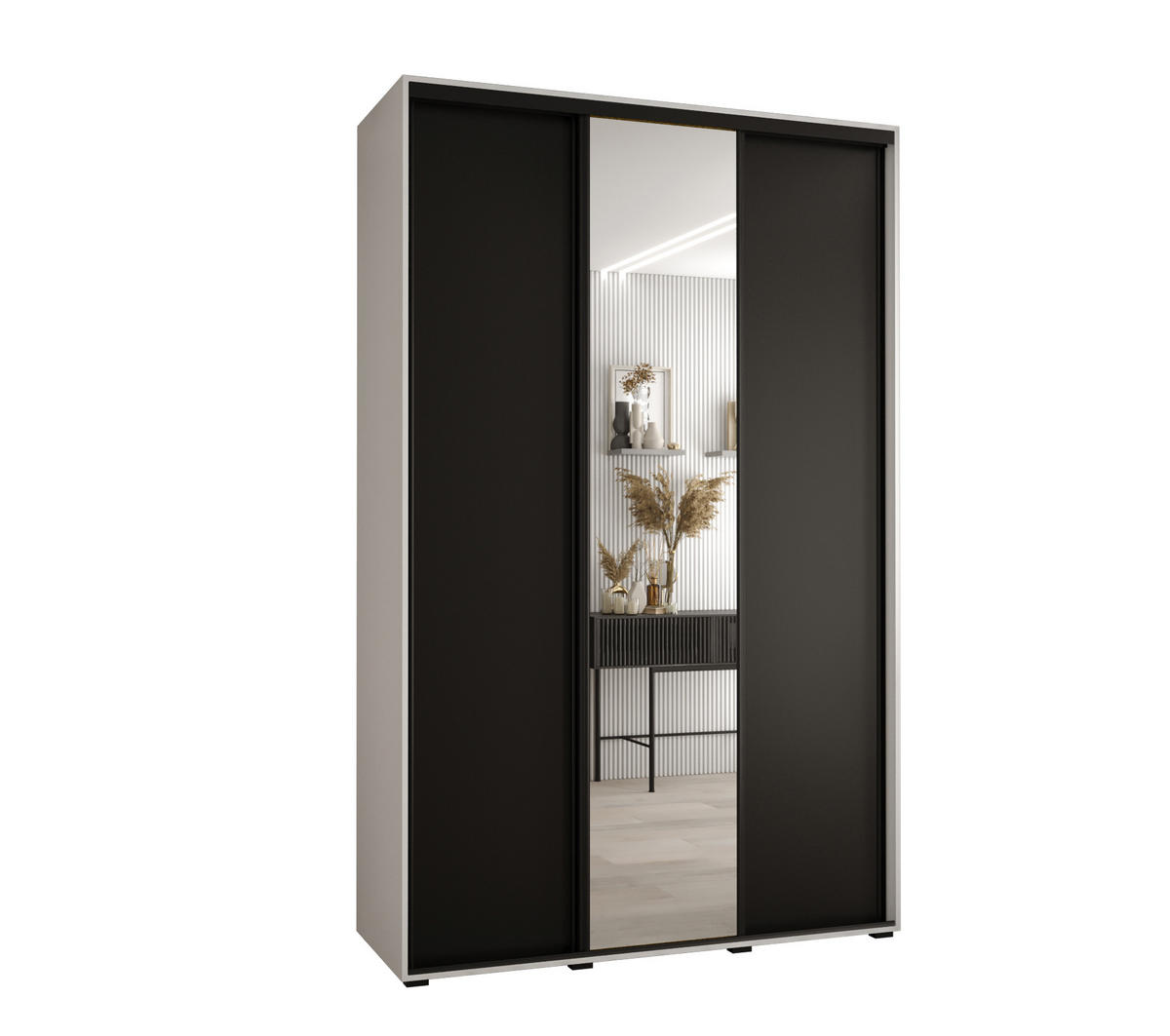 SCHWEBETÜRENSCHRANK 235,2/150/45 3-türig - Schwarz/Weiß, Holz/Metall (150/235/45cm) - Abiks Möbel