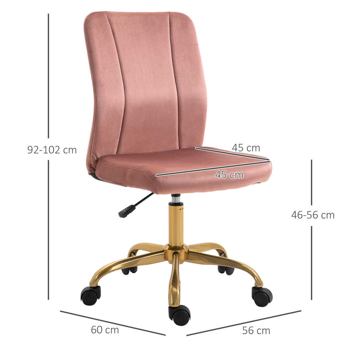 DREHSTUHL DE-11664 Samt Rosa mit Goldgestell - Roségold, Textil (60/102/56cm) - ComfortXL