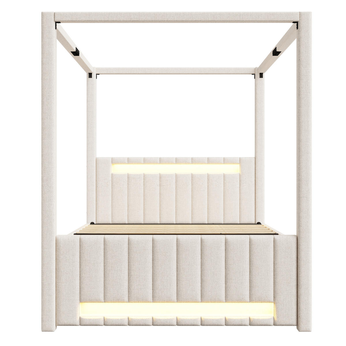 HIMMELBETT 140/200 cm DE-03403, mit Ausziehbett, drei Schubladen und LED-Beleuchtung, in Beige - Beige, Holzwerkstoff (140/200cm) - ComfortXL