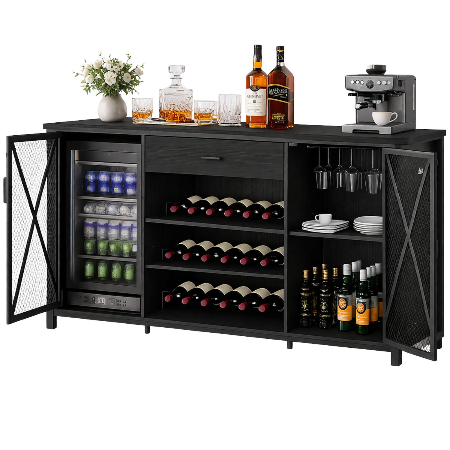 WEINREGAL 180 x 55 x 100 cm INDUSTRIAL Holz Metall Schwarz / Rustikal Eiche - Schwarz, Holzwerkstoff/Metall (180/101.5/55cm) - Quality Elegance