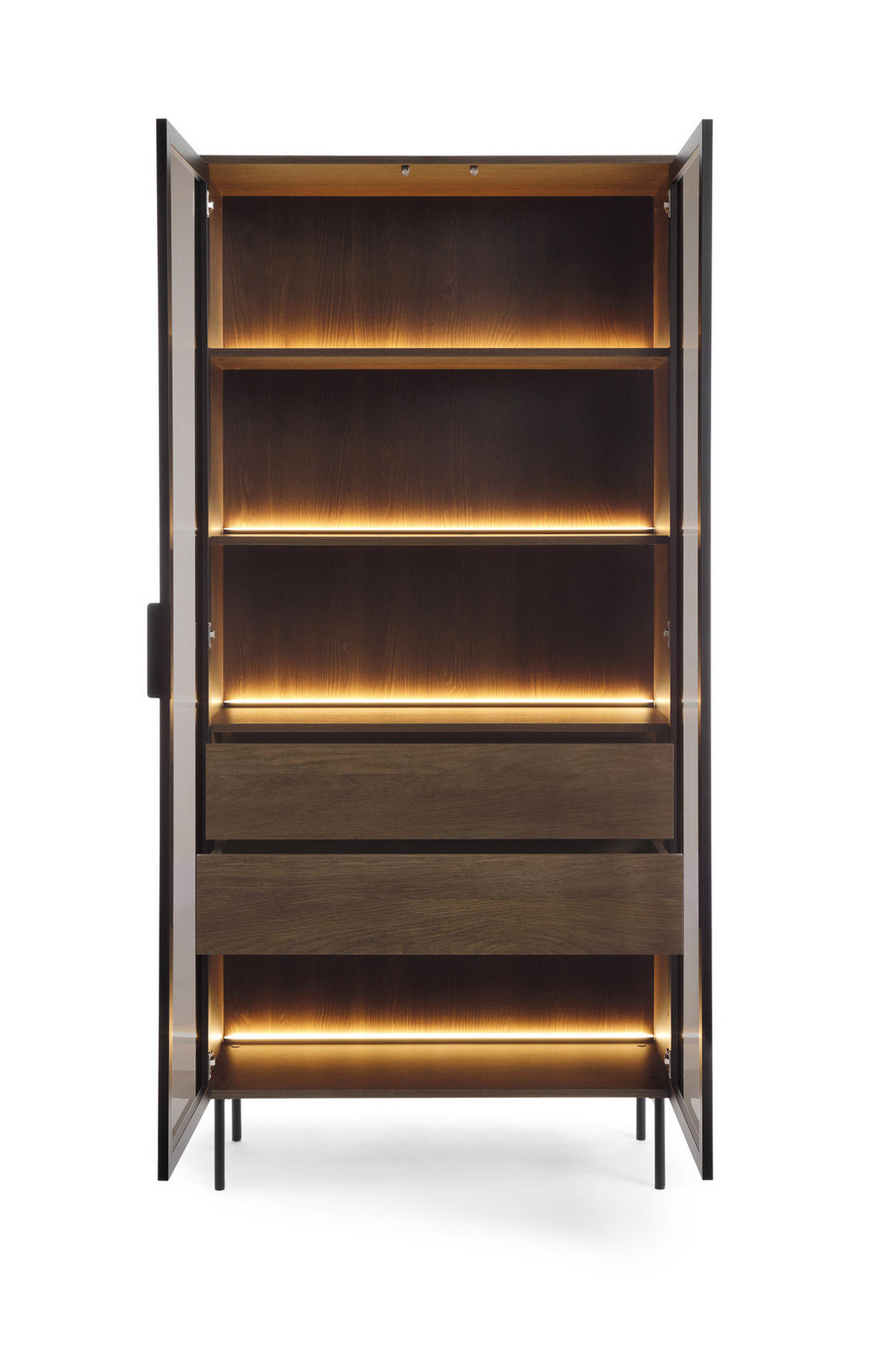 HOCHVITRINE LUMI 92 cm Eiche Dunin - mit Braunglas und LED-Beleuchtung - Eichefarben/Schwarz, Holz/Holzwerkstoff (92/195/39cm) - Ravio