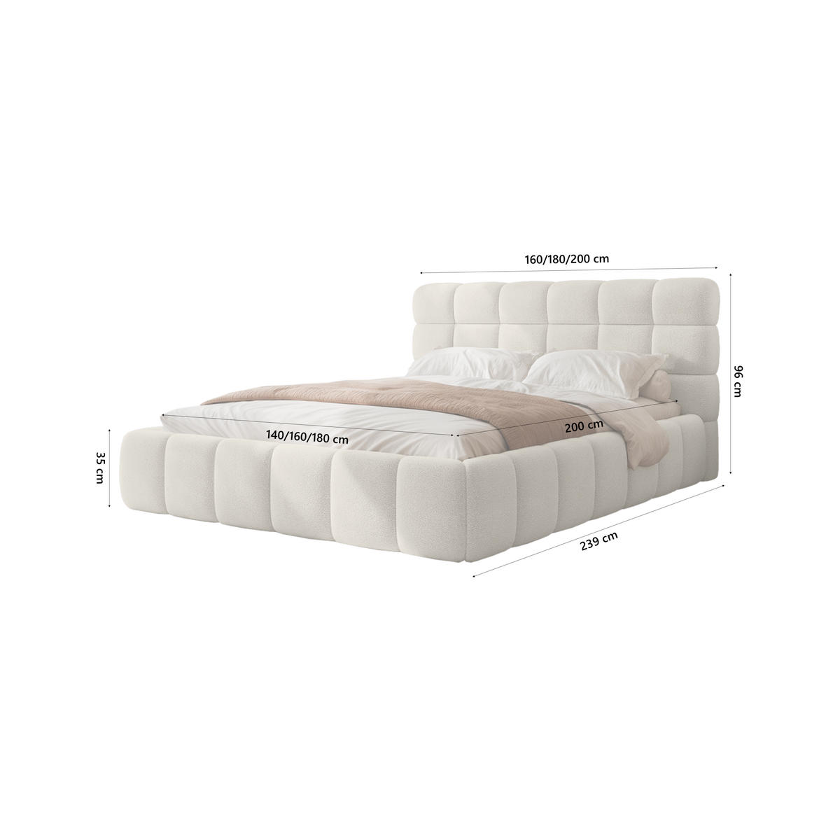 POLSTERBETT BIVIO 160x200 cm, Creme - Greige, Textil (160/200cm) - Fedve