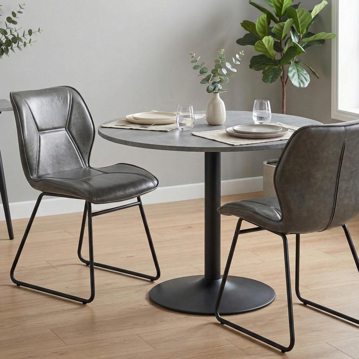 STUHL-SET DE-36851 2 Stück mit Kunstlederbezug Grau - Grau, Metall (47.5/81.5/60cm) - ComfortXL