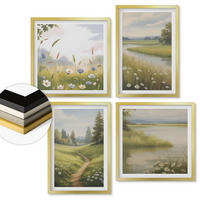 WANDBILDER 4er Set - 50x50 cm & 40x60 cm Goldrahmen - Frühlingslandschaft Flusswiese - Goldfarben, Kunststoff (50/50cm) - ArtPrintCave