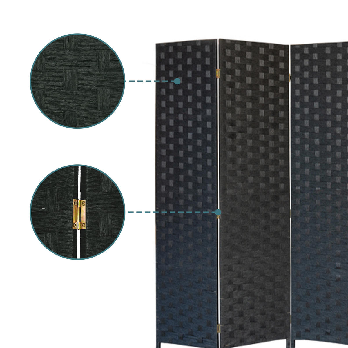 PARAVENT - Schwarz, Holz/Papier (320/170/2cm) - Relaxdays