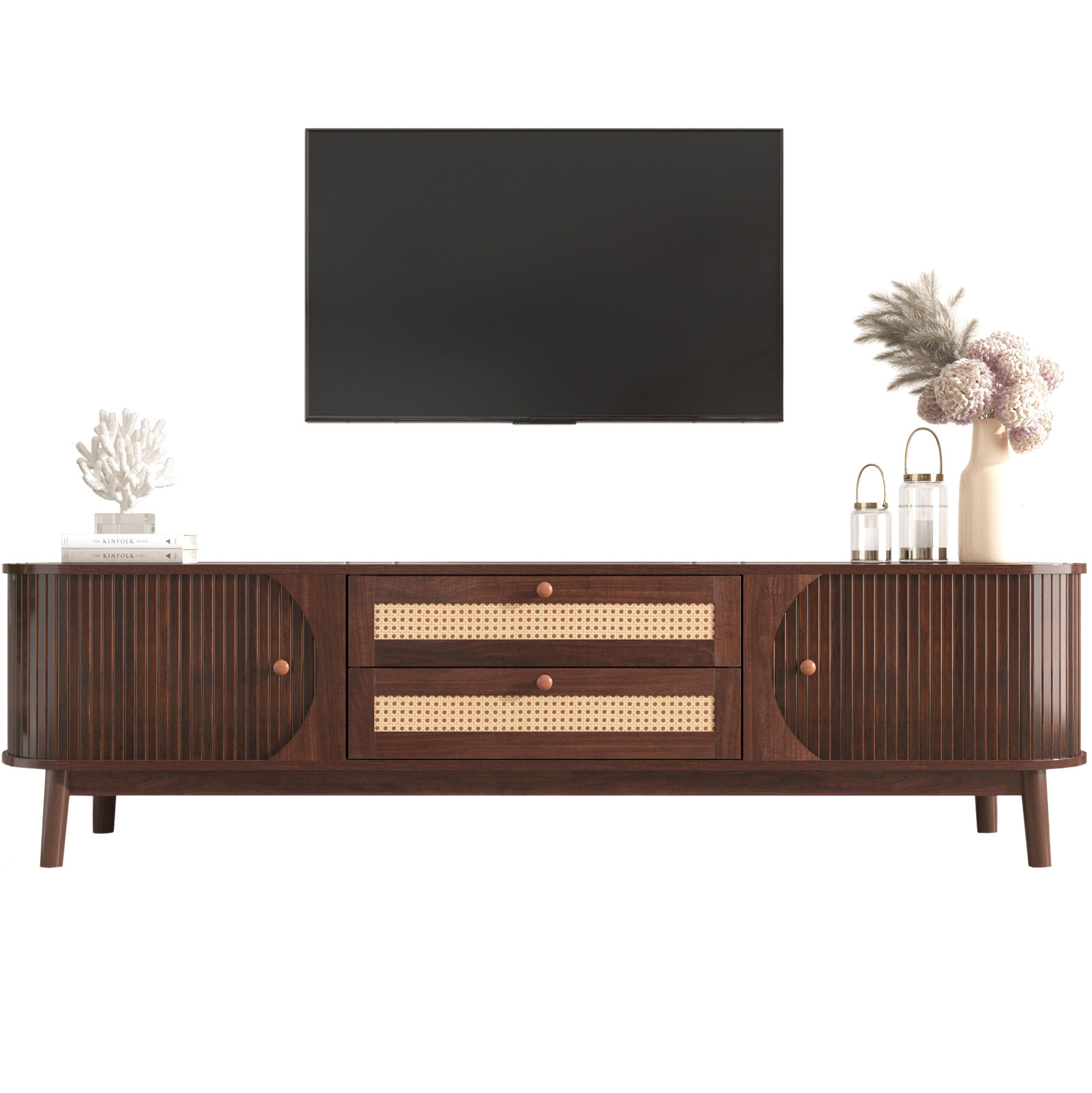 TV-SCHRANK 170/39,5/46 cm Natur MDF mit Rattanschubladen und Türen - Naturfarben, Holzwerkstoff (170/46/39.5cm) - OKWISH