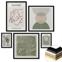 WANDBILDER 5er-Set - 50x50 cm & 20x30 cm & 40x60 cm Schwarzer Rahmen - Geometrische botanische Muster - Schwarz, Kunststoff (40/60cm) - ArtPrintCave
