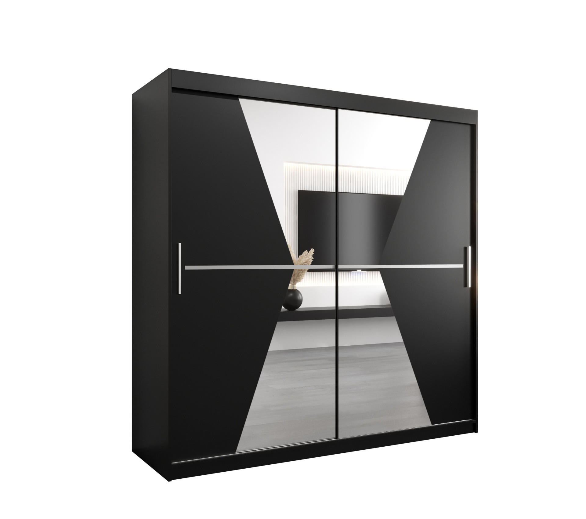 Abiks Möbel Schwebetürenschrank Schwarz, Schwarz 200x200x62 cm