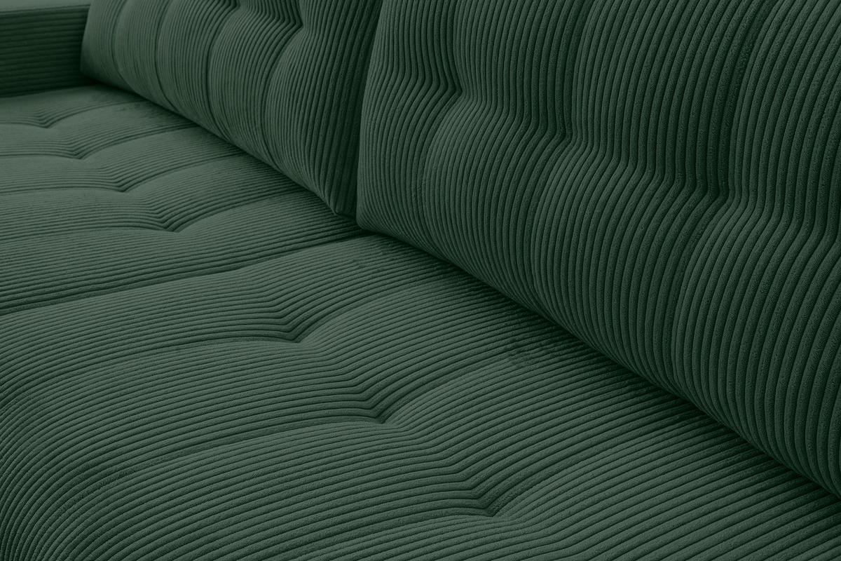 ECKSOFA Palermo mit Schlaffunktion und Bettkasten in Cordstoff - Dunkelgrün/Grün, Holz/Holzwerkstoff (245/143cm) - Ravio