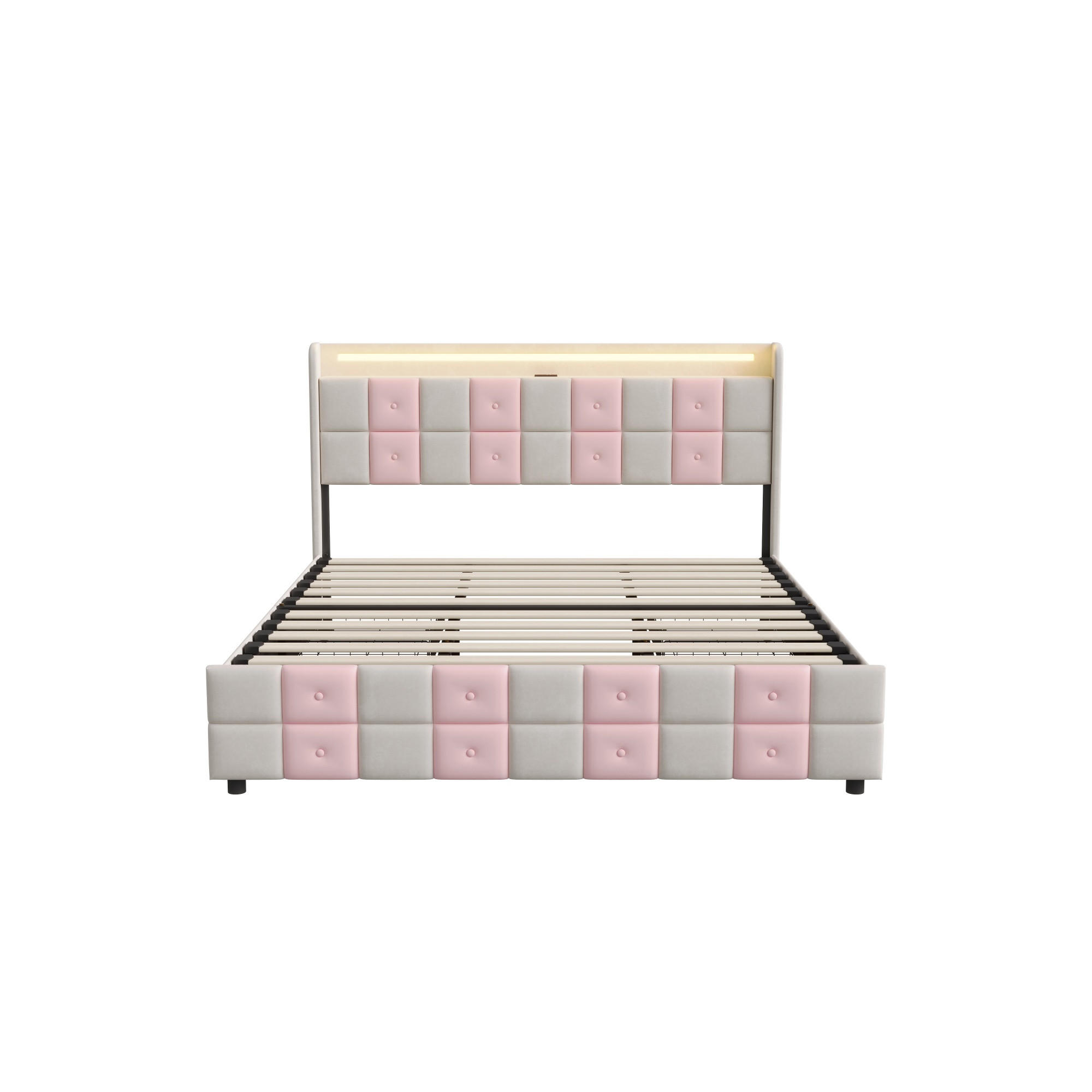 POLSTERBETT 140x190 cm mit LED, USB, Stauraum, Lattenrost, Weiß - Weiß, Holz (140/190cm)