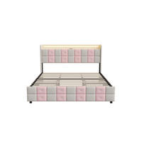 POLSTERBETT 140x190 cm mit LED, USB, Stauraum, Lattenrost, Weiß - Weiß, Holz (140/190cm)