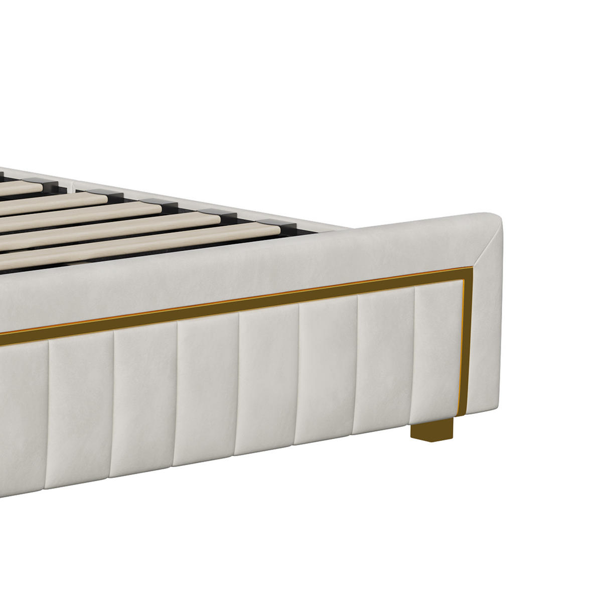 ČALÚNENÁ zamatová posteľ 180x200 cm s hydraulickým boxom a zlatými detailmi - écru, drevo (180/200cm) - SHOPENTRA