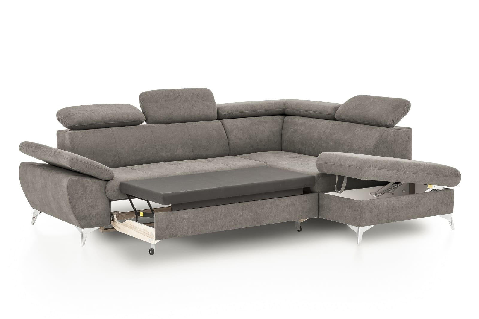ECKSOFA mit Schlaffunktion und praktischem Bettkasten - Chromfarben/Grau, Textil/Metall (209/256cm) - Cotta