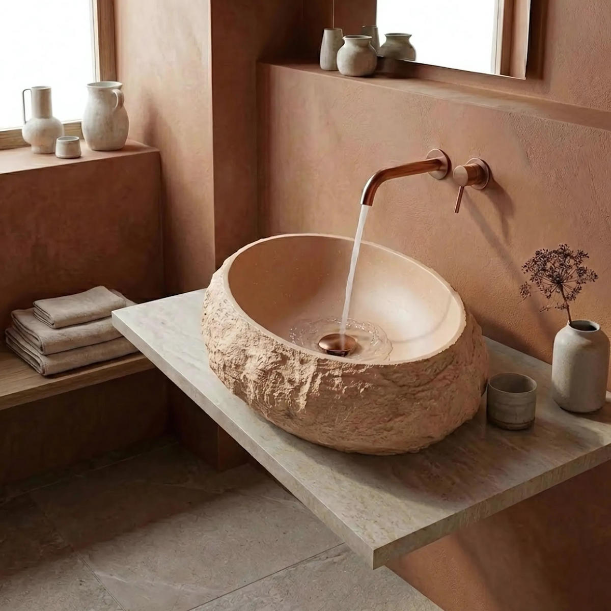 AUFSATZWASCHBECKEN Rea Mika Light Terracotta - Beige, Keramik (38/15/50cm) - REA