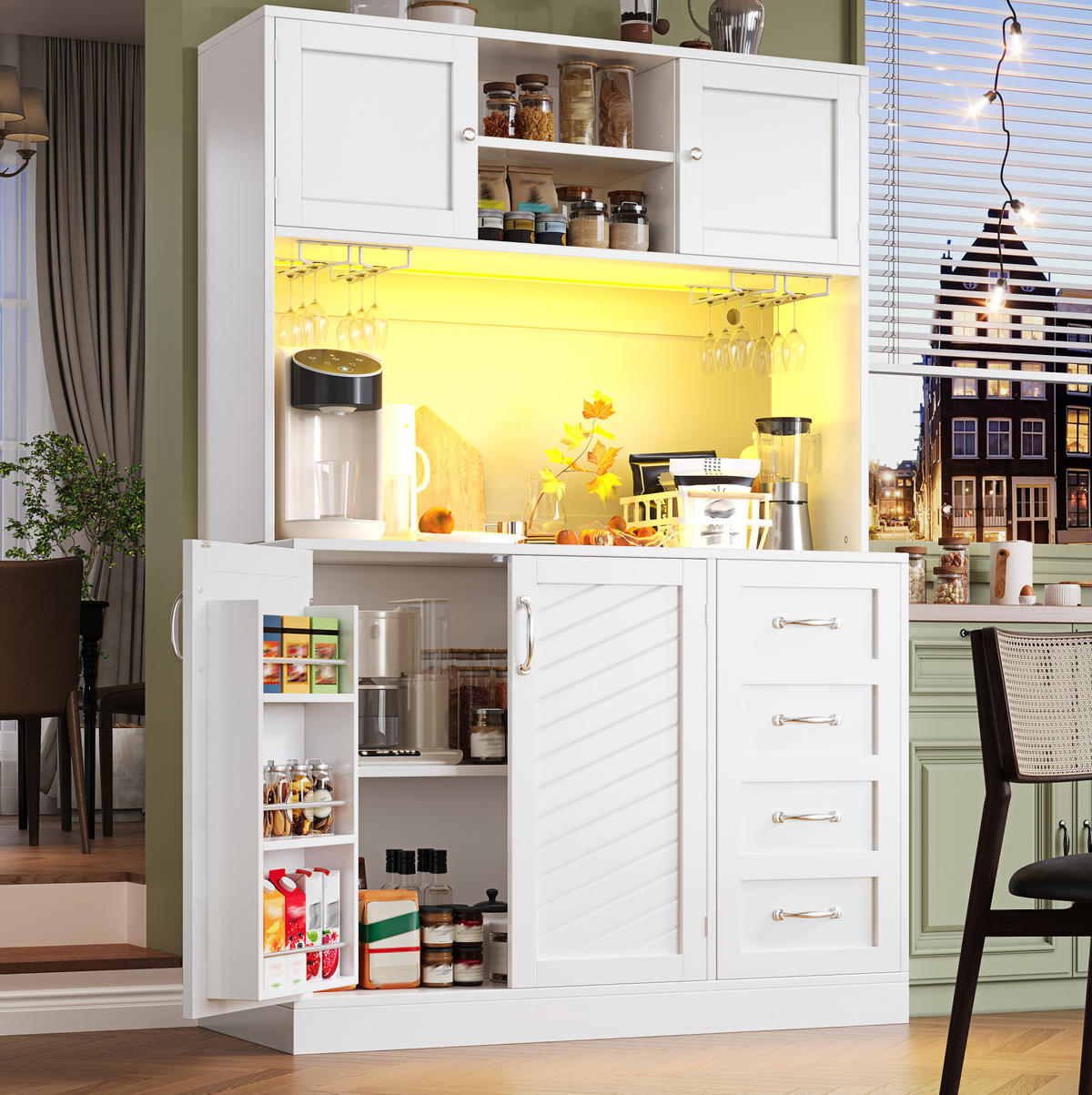 BUFFETSCHRANK mit LED 120 x 40 x 188 cm MDF Weiß - Weiß, Holzwerkstoff (40/188/120cm) - Meubliv