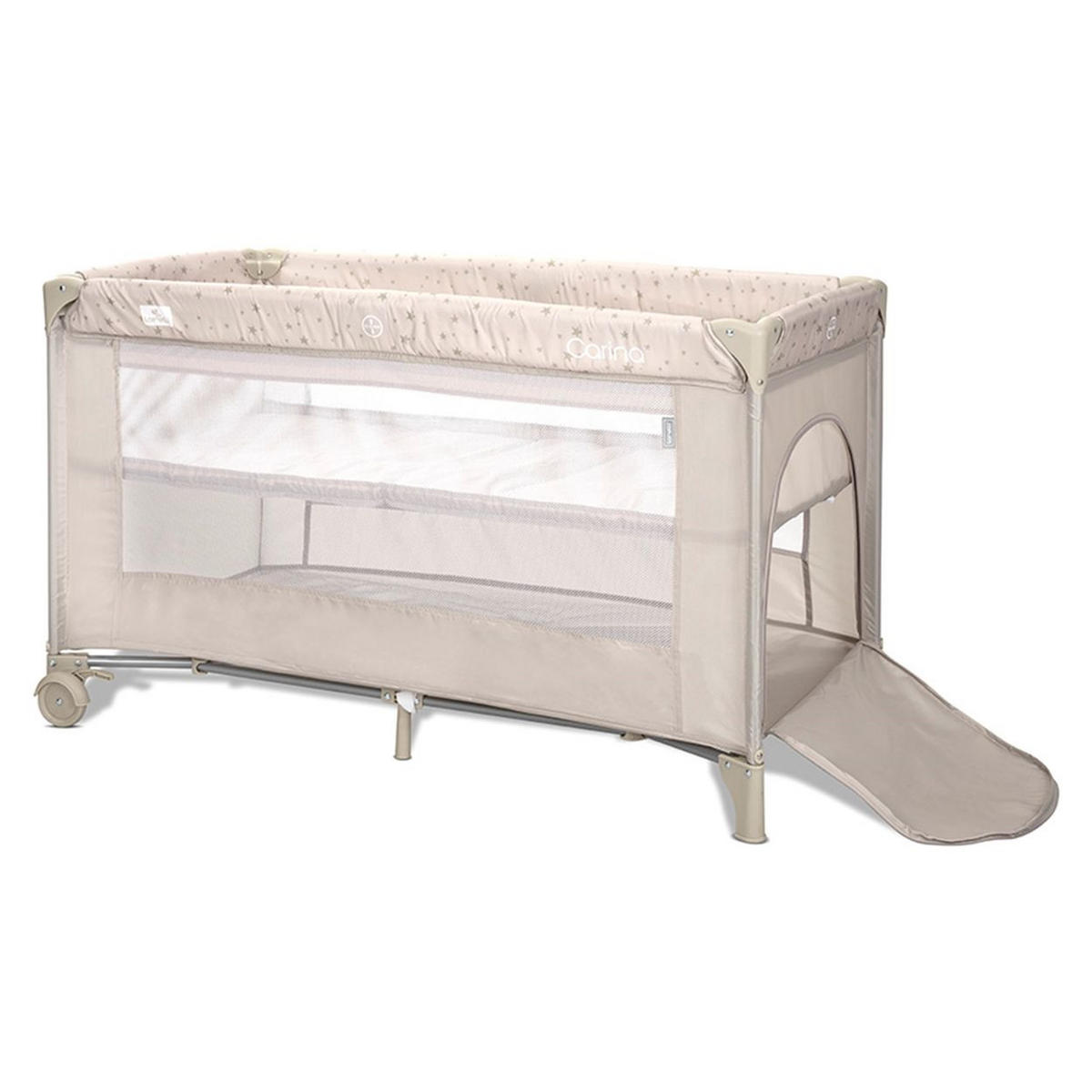 REISEBETT Carina 2 Ebenen beige Matratze Tragetasche faltbar Räder mit Bremse - Beige, Kunststoff (67/125cm) - Lorelli