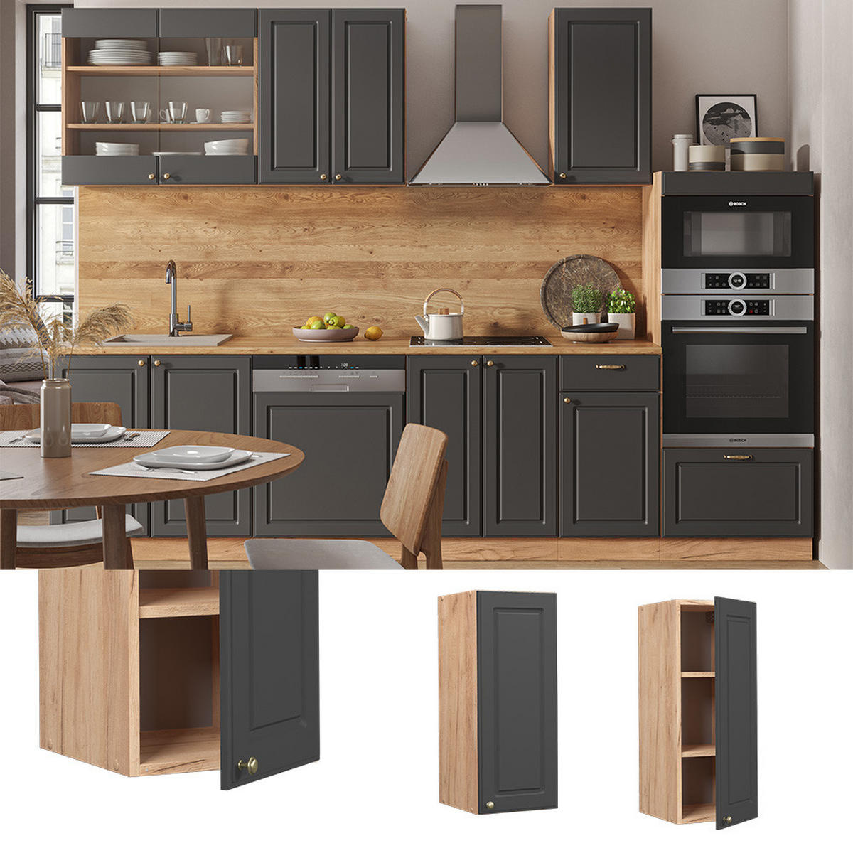 HÄNGESCHRANK Fame-Line Anthrazit-Gold 30 cm - Anthrazit/Eiche Wotan, Holzwerkstoff (30/72/34.1cm) - Vicco