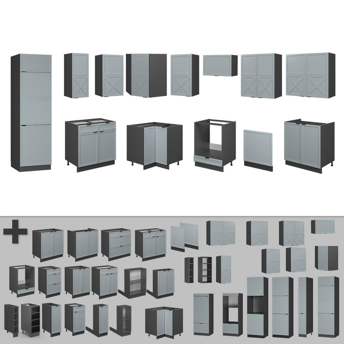 ECKKÜCHE Fame-Line Hellblau-grau/Anthrazit 227 x 287 cm, AP Marmor - Anthrazit/Hellblau, Holzwerkstoff (287/81.6/60cm) - Vicco