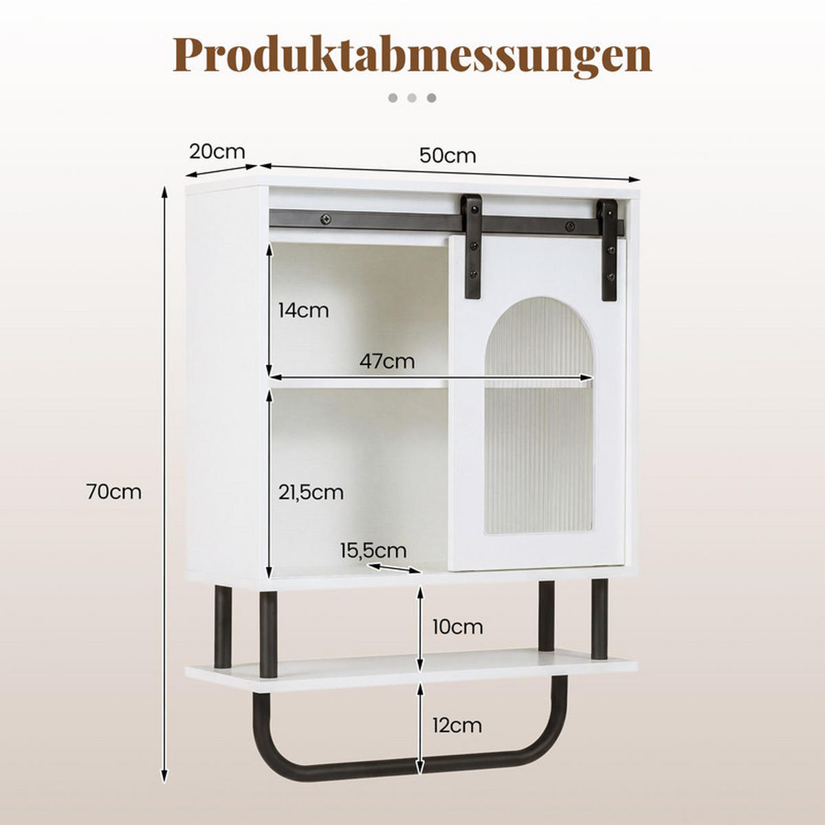 HÄNGESCHRANK mit Handtuchhalter weiß - Weiß, Holzwerkstoff (50/70/20cm) - COSTWAY