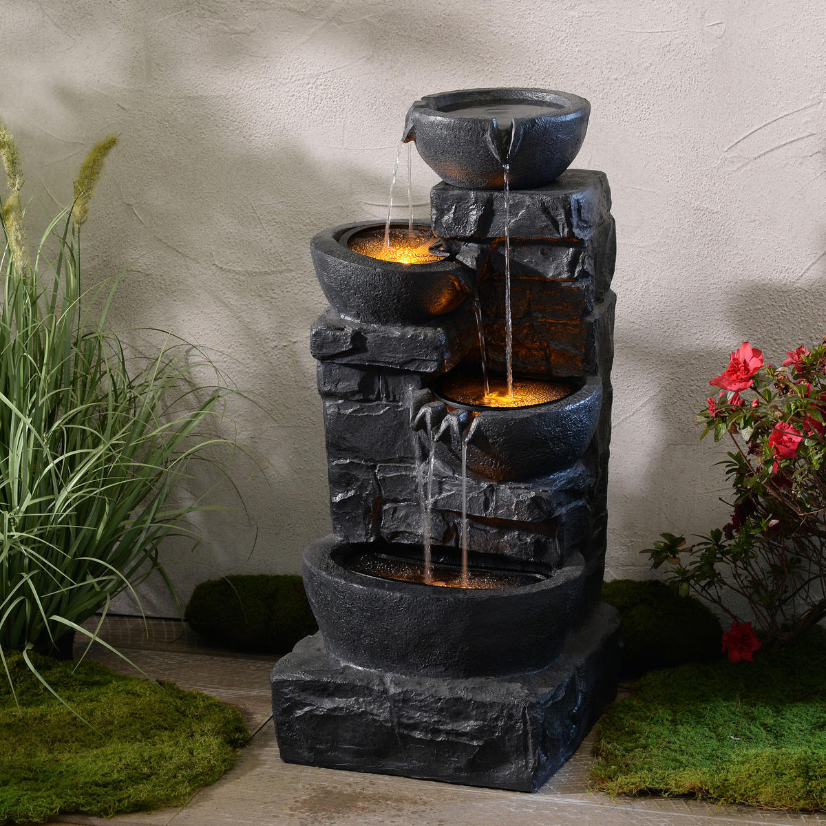 GARTENBRUNNEN 3-stufig dunkelgrau - Grau, Kunststoff (42/40/83cm) - Teamson Home