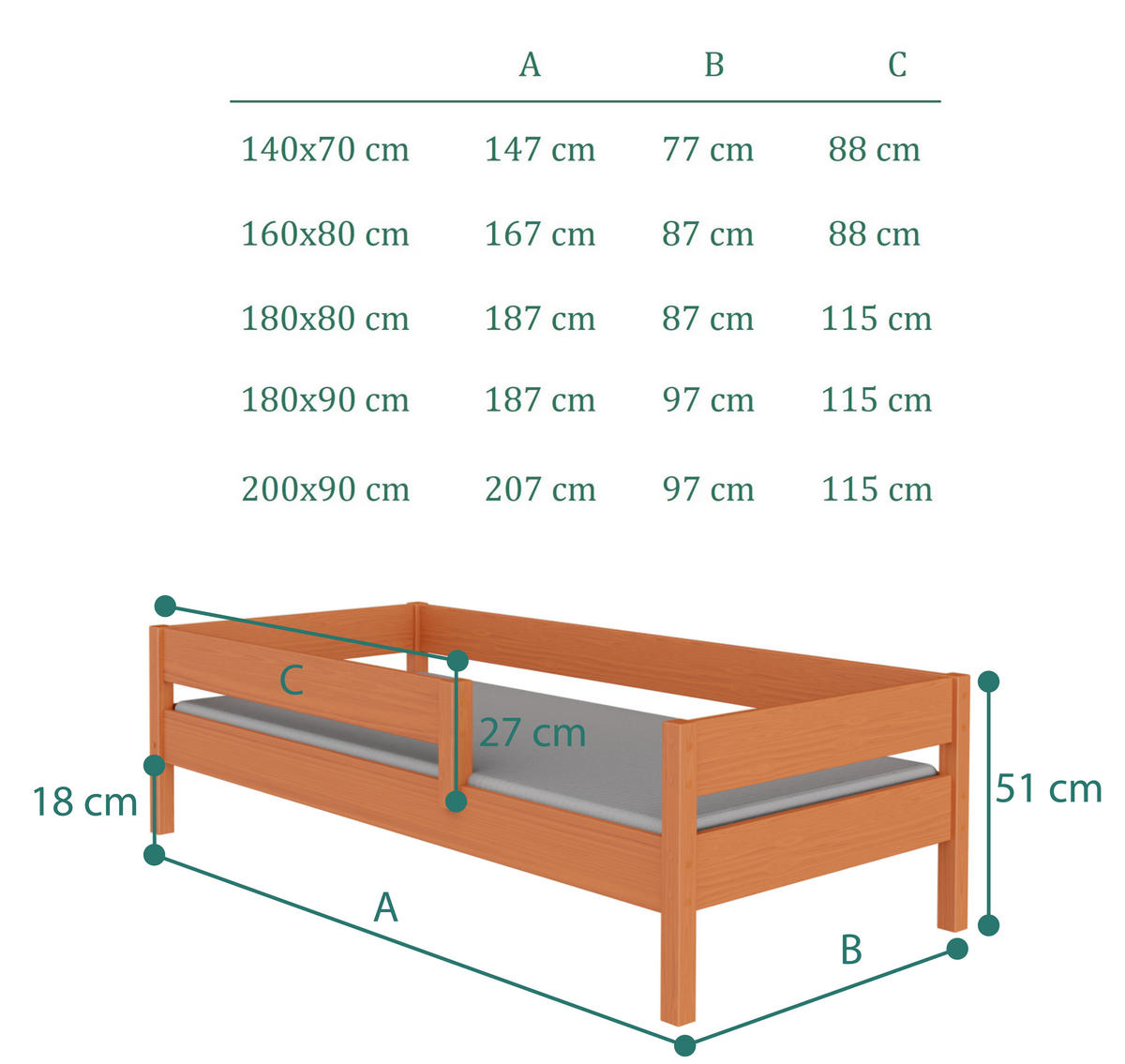 KINDERBETT Mix 160x80 teak - Braun, Holzwerkstoff (80/160cm)