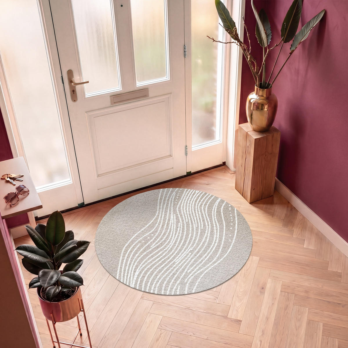 FUSSMATTE Wellenlinien - Fließend - Sandfarben Fußabtreter 120x120 cm - Beige, Kunststoff (120/120cm) - MuchoWow