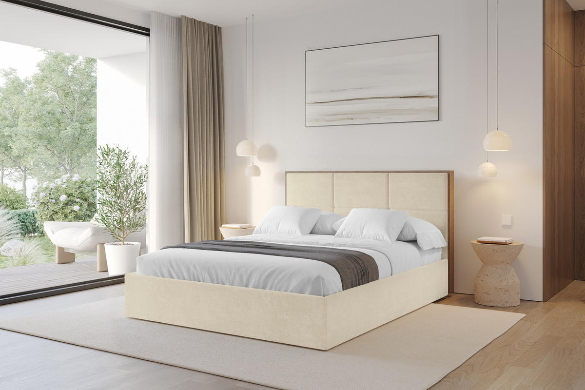 POLSTERBETT mit Bettkasten und Lattenrost, Bett mit Matratze H3/H4 - LILA 140x200 Beige - Beige, Holzwerkstoff/Textil (140/200cm) - ALTDECOR