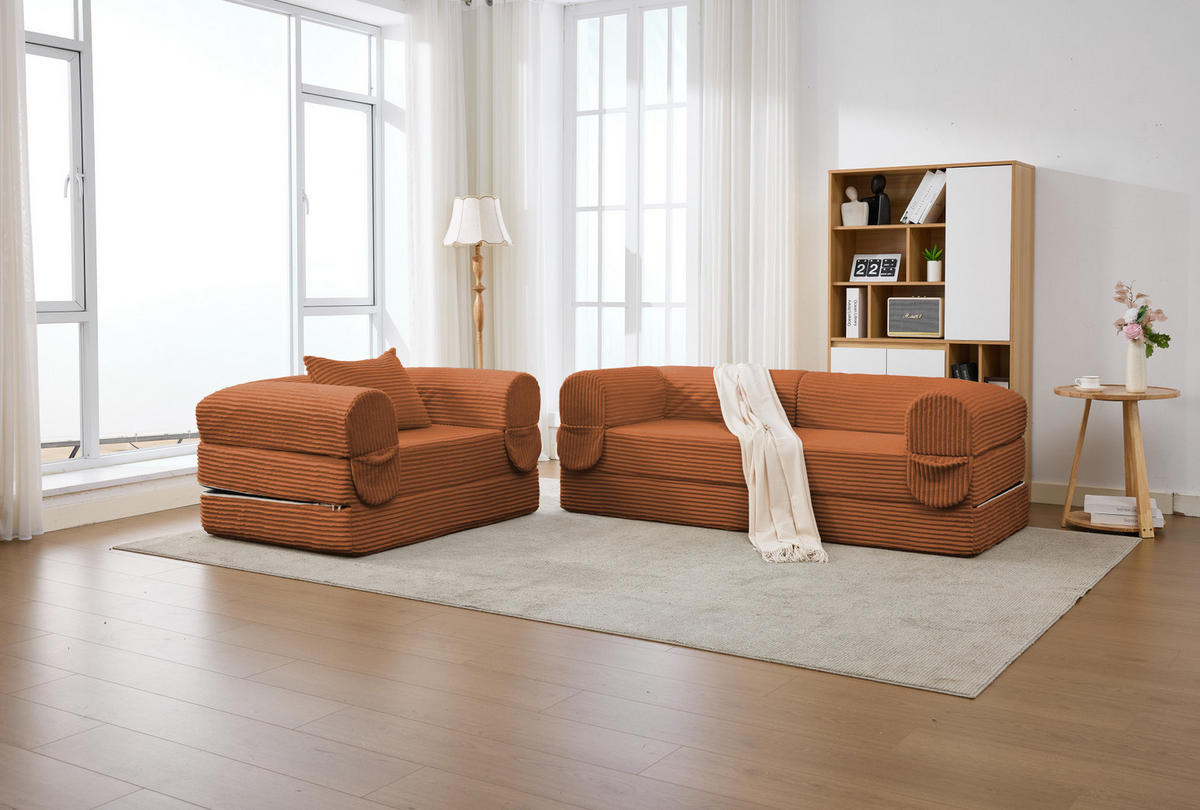 SOFA-SET 2-tlg. Cord Braun - Braun, Kunststoff (78/65/190cm) - Meubliv