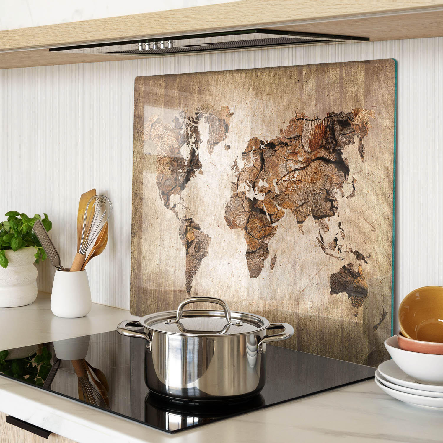 GLASPLATTE 60x52 cm Weltkarte aus Holz - Braun, Glas (60/0.4/52cm) - TULUP