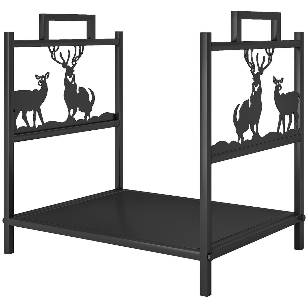KAMINHOLZREGAL DE-10080 mit Rentiersilhouette, bis 50 kg Schwarz - Schwarz, Metall (33.5/43/42.5cm) - ComfortXL