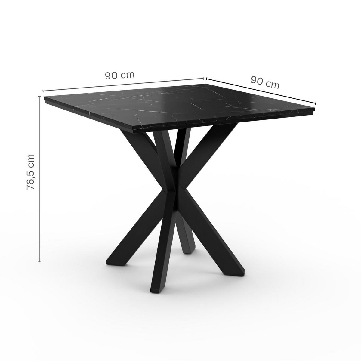 ESSTISCH Schwarz Marmoroptik 90x90 cm - Schwarz, Holzwerkstoff (90/90/76.5cm) - PROSPERO