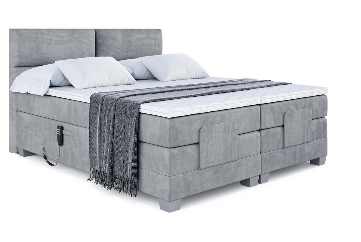 BOXSPRINGBETT elektrisch verstellbar mit 2 Matratzen H4/Taschenfederung MAYA EL 140 x 200 Hellgrau - Hellgrau, Holzwerkstoff (147/200cm) - ALTDECOR