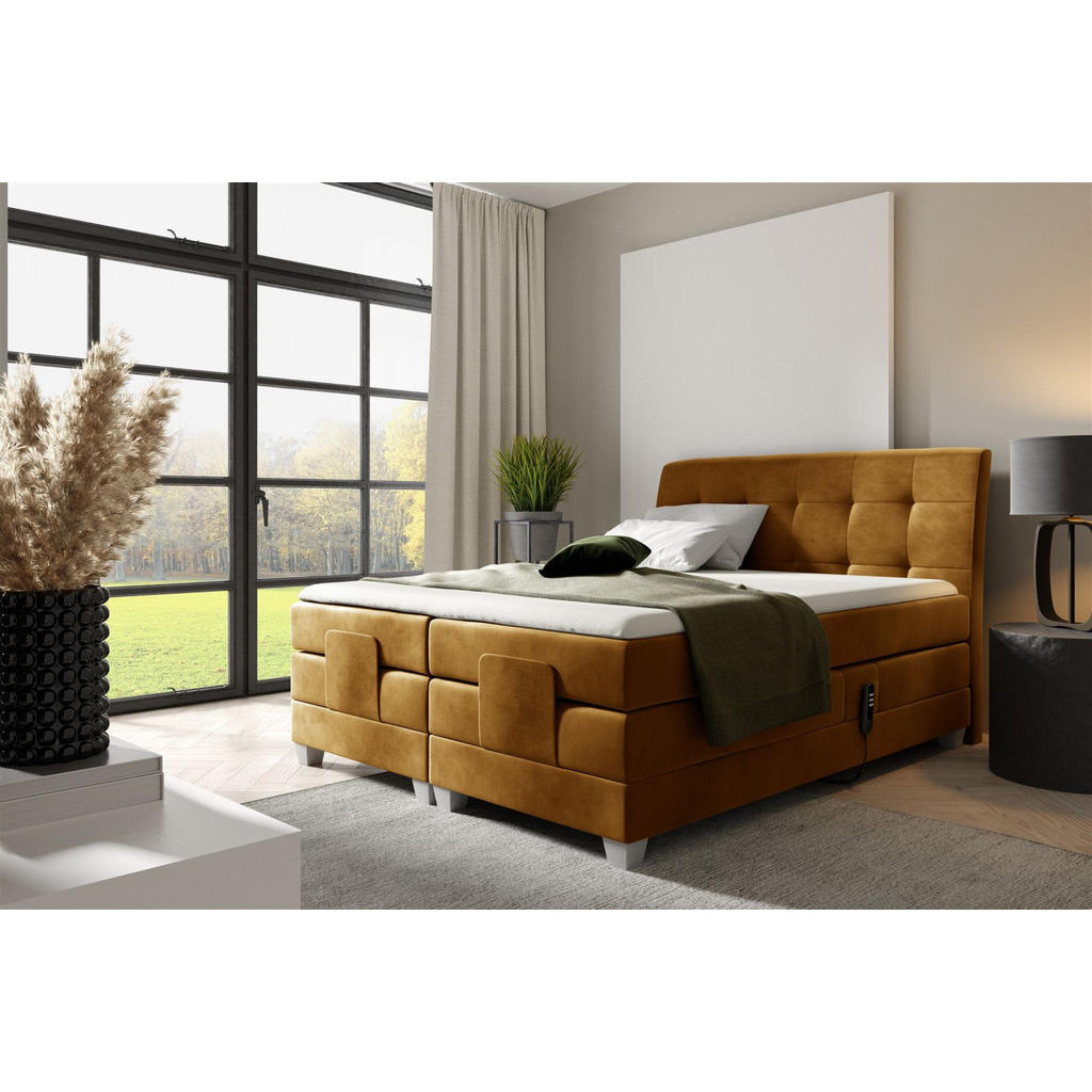 Thumbnail - Fun Möbel Boxspringbett, Gelb, Textil, 200x200 cm, Schlafzimmer, Betten, Boxspringbetten