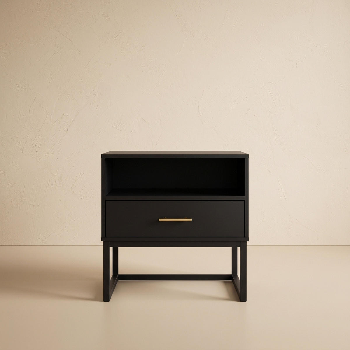 NACHTTISCH auf Metallbeinen mit einer Schublade 45/40/44 cm - Schwarz, Holzwerkstoff (40/44/45cm) - SCENA LIVING