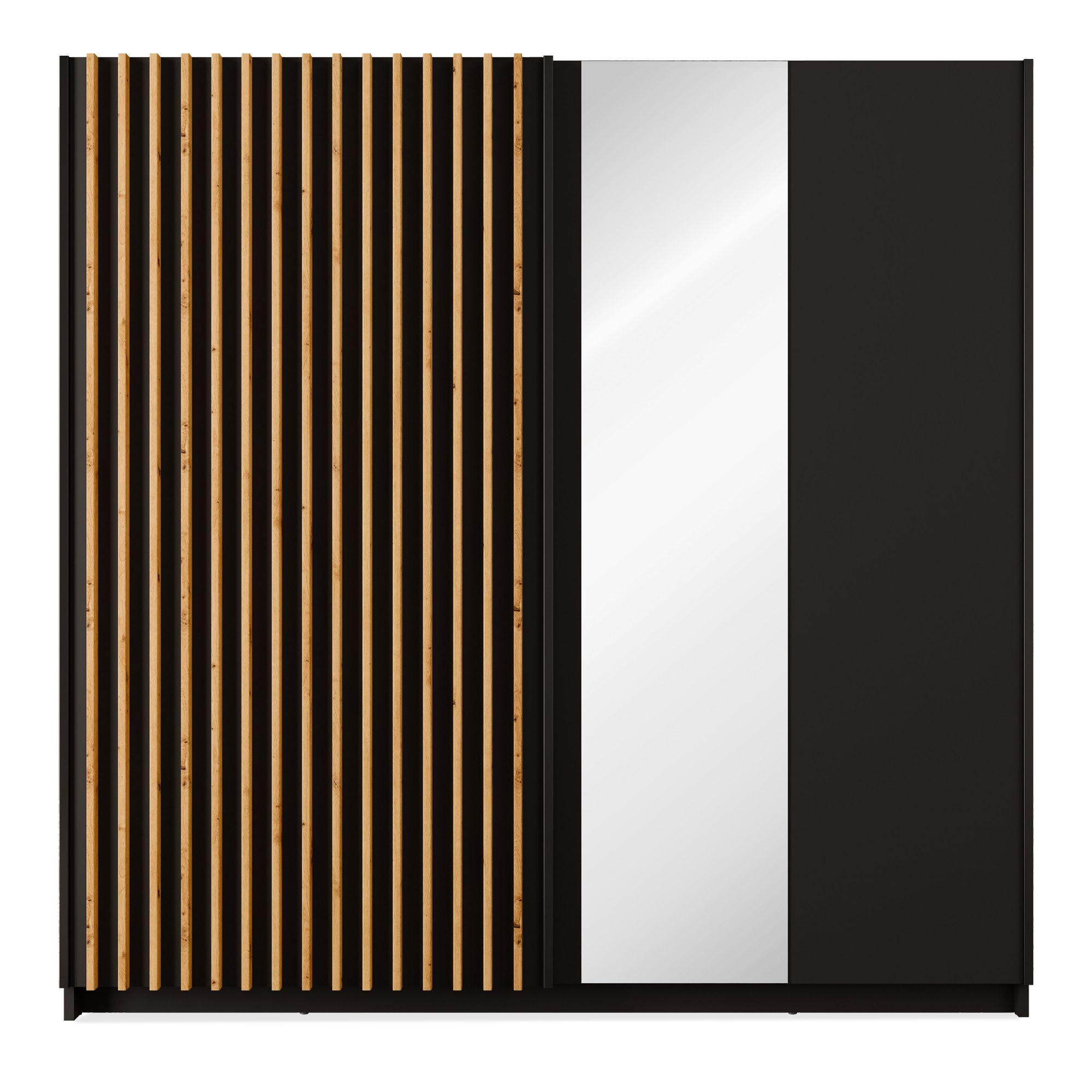 SCHIEBETÜRENSCHRANK CASTARI Schwarz / Artisan Eiche - Schwarz/Eiche Artisan, Holzwerkstoff (200.2/198.5/62cm) - KONSIMO®