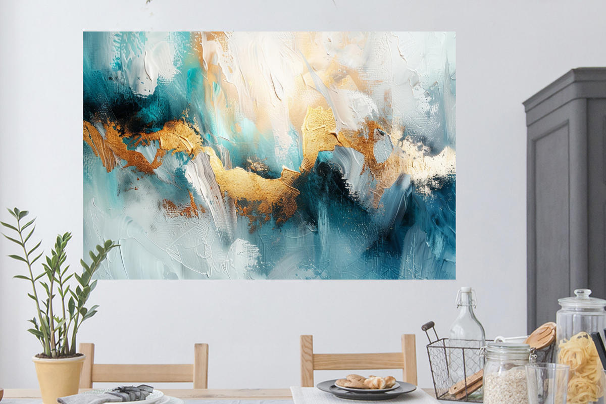 WANDTATTOO Abstrakt - Kunst - Gold - Blau 120x80 cm - Petrol, Kunststoff (120/80/0.1cm) - MuchoWow