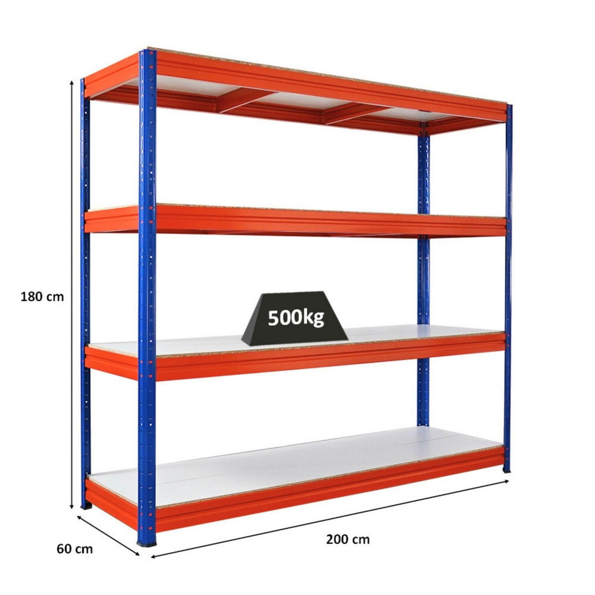 SCHWERLASTREGAL Dino 180x200x60cm Melamin-Ebenen Blau/Orange - Blau/Orange, Metall (200/180/60cm) - PROREGAL