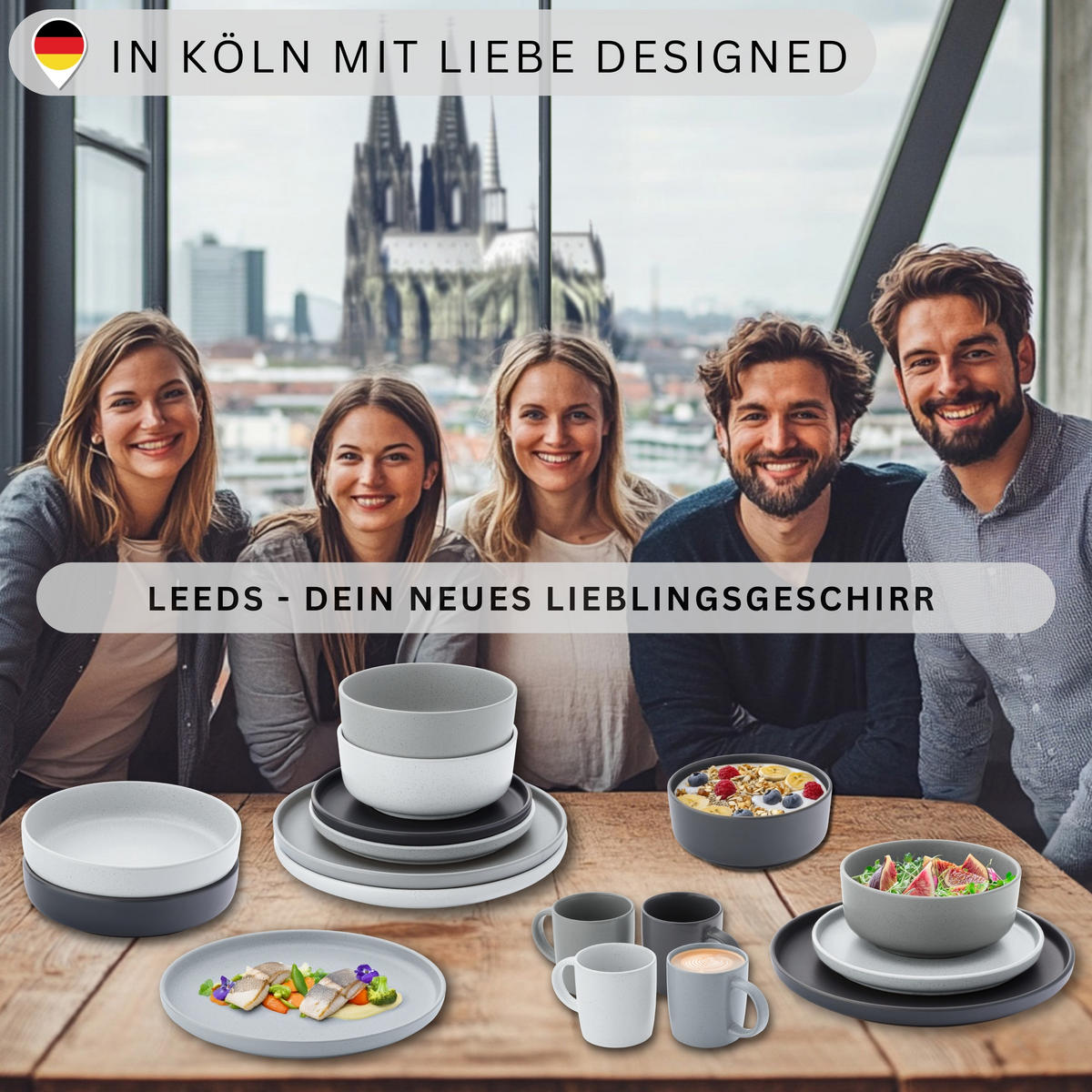 TAFELSERVICE LEEDS - 36 teilig aus Steingut 12 Personen - Multicolor, Stein (50/30/80cm) - Sänger
