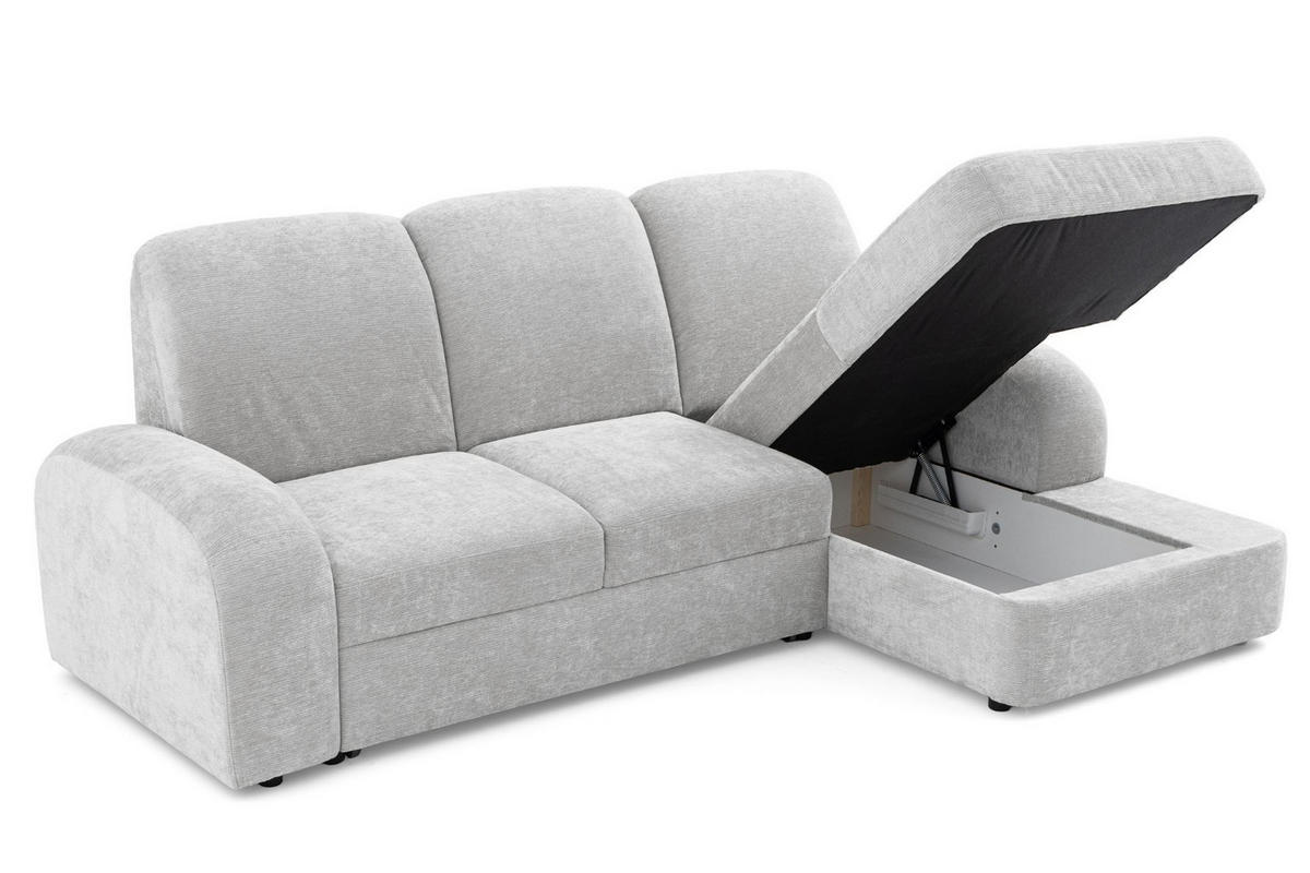 ECKSOFA VIBE S Rechts mit Schlaffunktion 130x202 Chenille Hellgrau - Hellgrau/Schwarz, Holz/Kunststoff (156/255cm) - Muffo