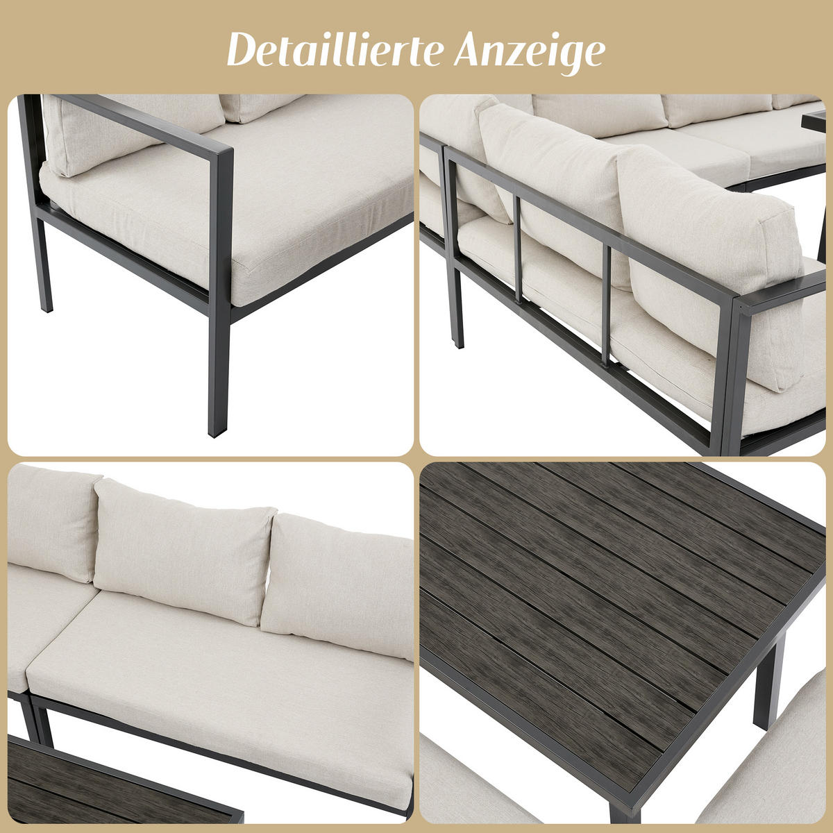 GARTEN-ESSGRUPPE 9 Personen Ecksofa Tisch Stahl Grau - Grau, Textil - FLIEKS