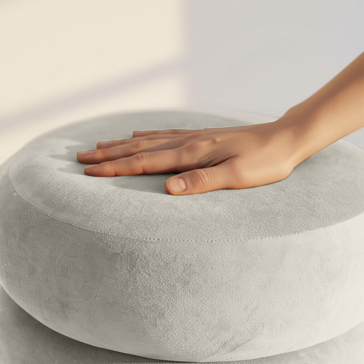 PRESVUČENI POUF s pohranom, krem - krem, tekstil (42/45/42cm) - RAUMHIRSCH FURNITURE