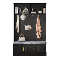 STANDGARDEROBE 120/40/191 cm in Schwarz mit 6 Haken, Sitzbank und Schuhablage - Schwarz, Holzwerkstoff (40/191/120cm) - BEAOK